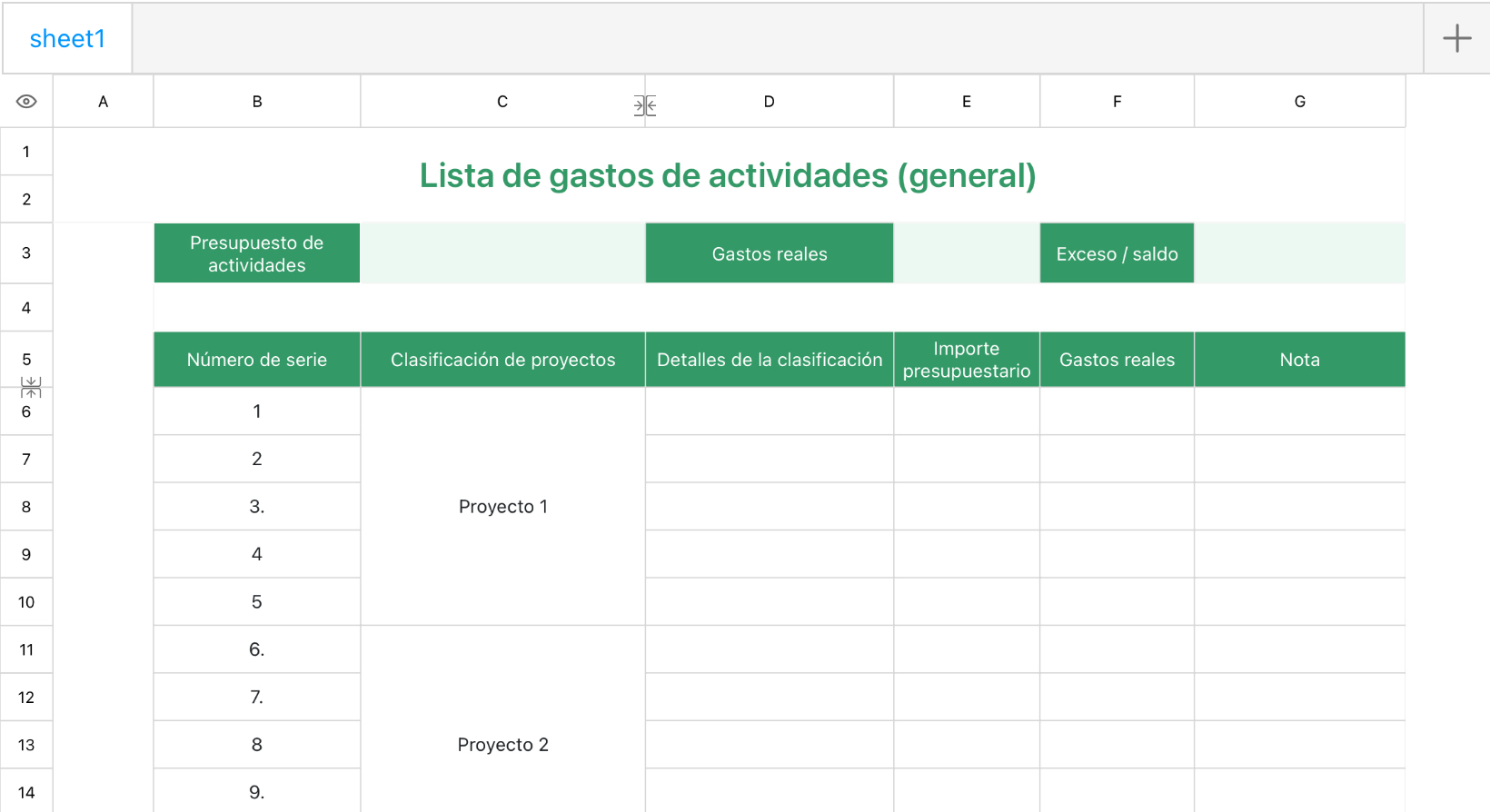 Lista de gastos de actividades (general)